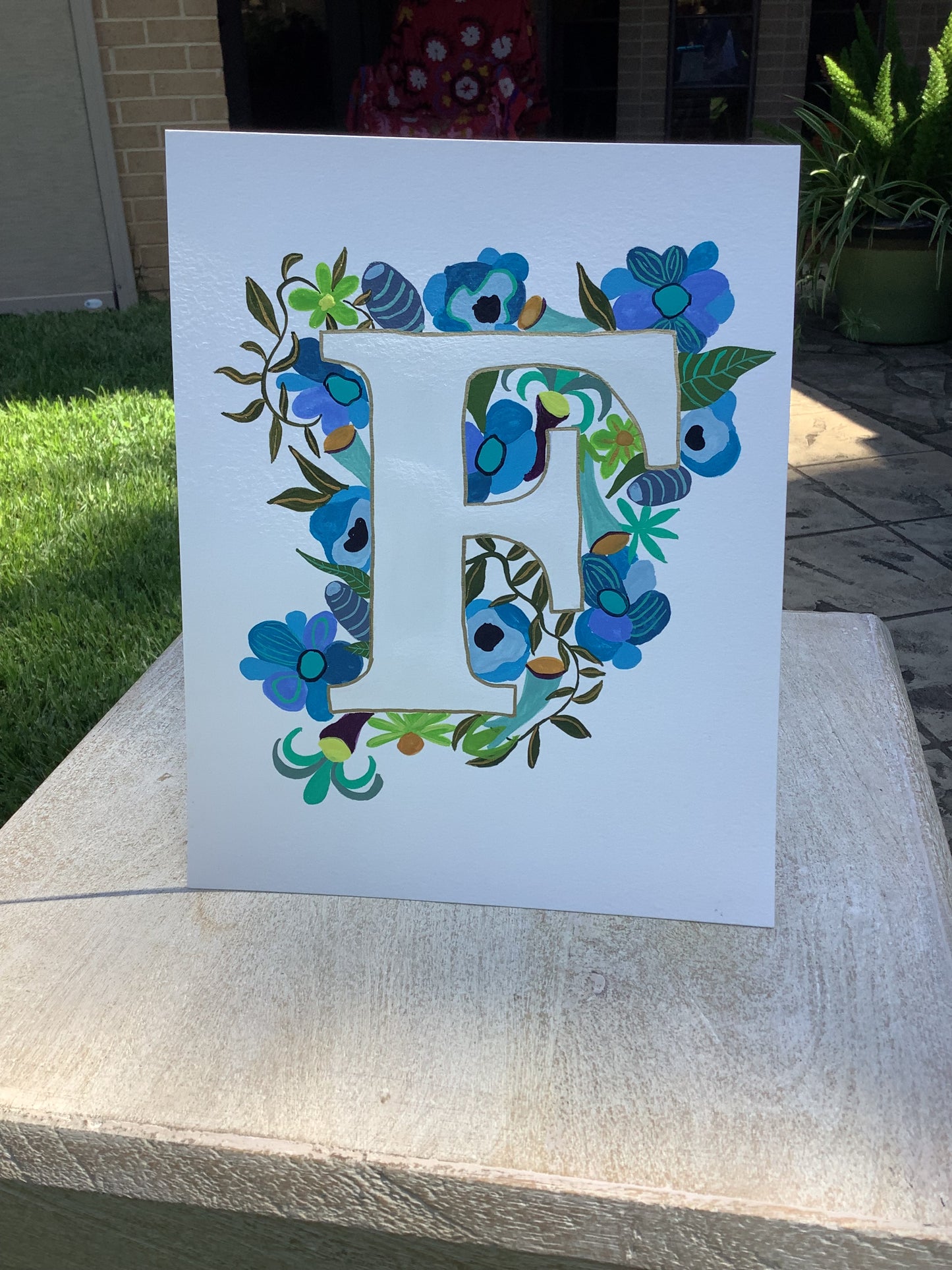 Floral Initial with Gold Outline