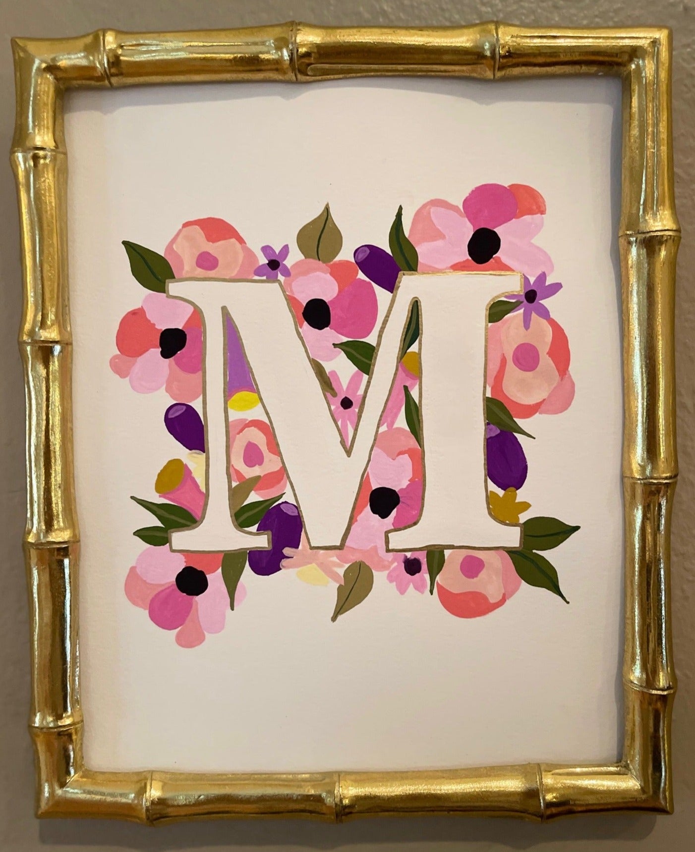 Floral Initial with Gold Outline