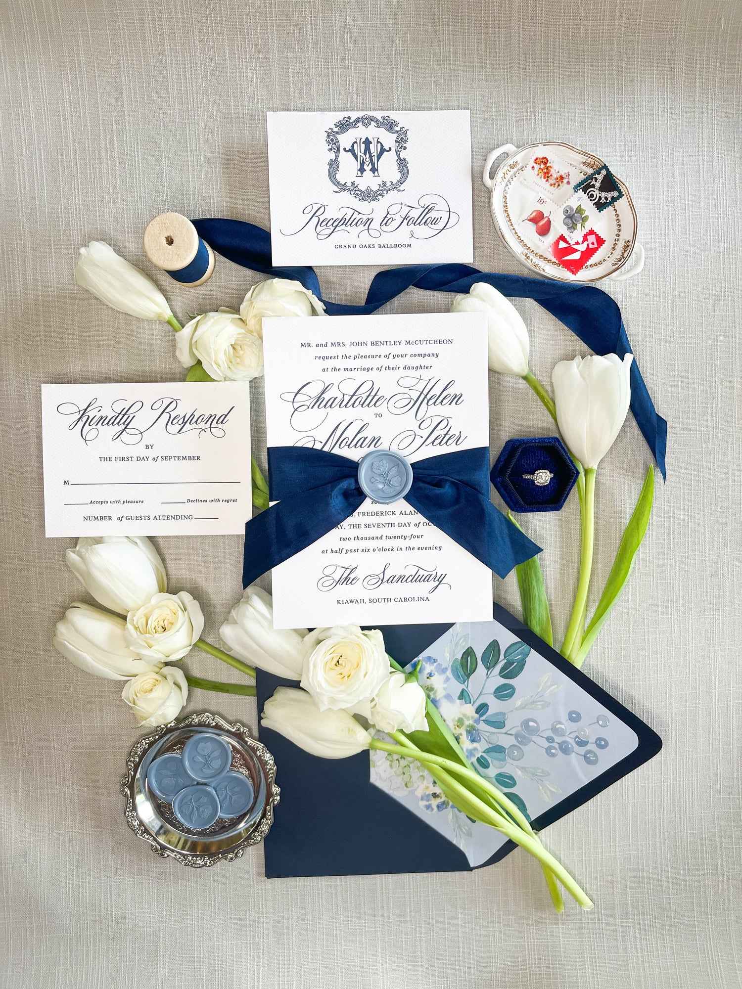 flat lay of a high end wedding invitation in Tyler Texas